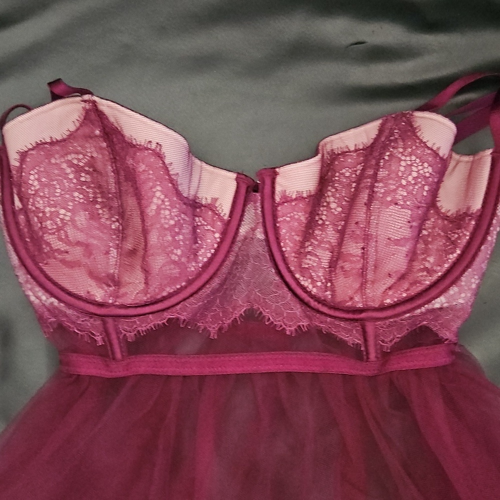 Victoria's Secret Babydoll Tulle Chemise Lingerie Push Up Sheer Purple 36D - Picture 3 of 11